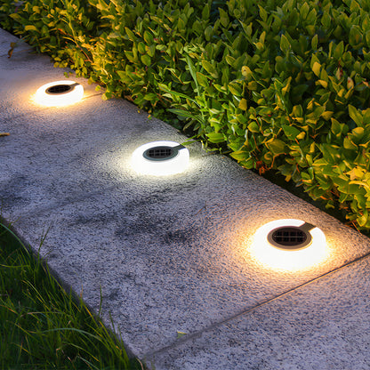 Set of 4 Round Solar-Powered Foldable Deck Lights - Contemporary Outdoor Disks
