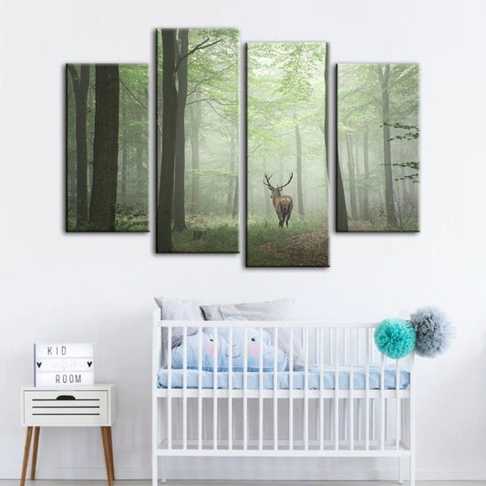 Enchanting Woodland Deer Canvas Art Set - 4 Piece Collection