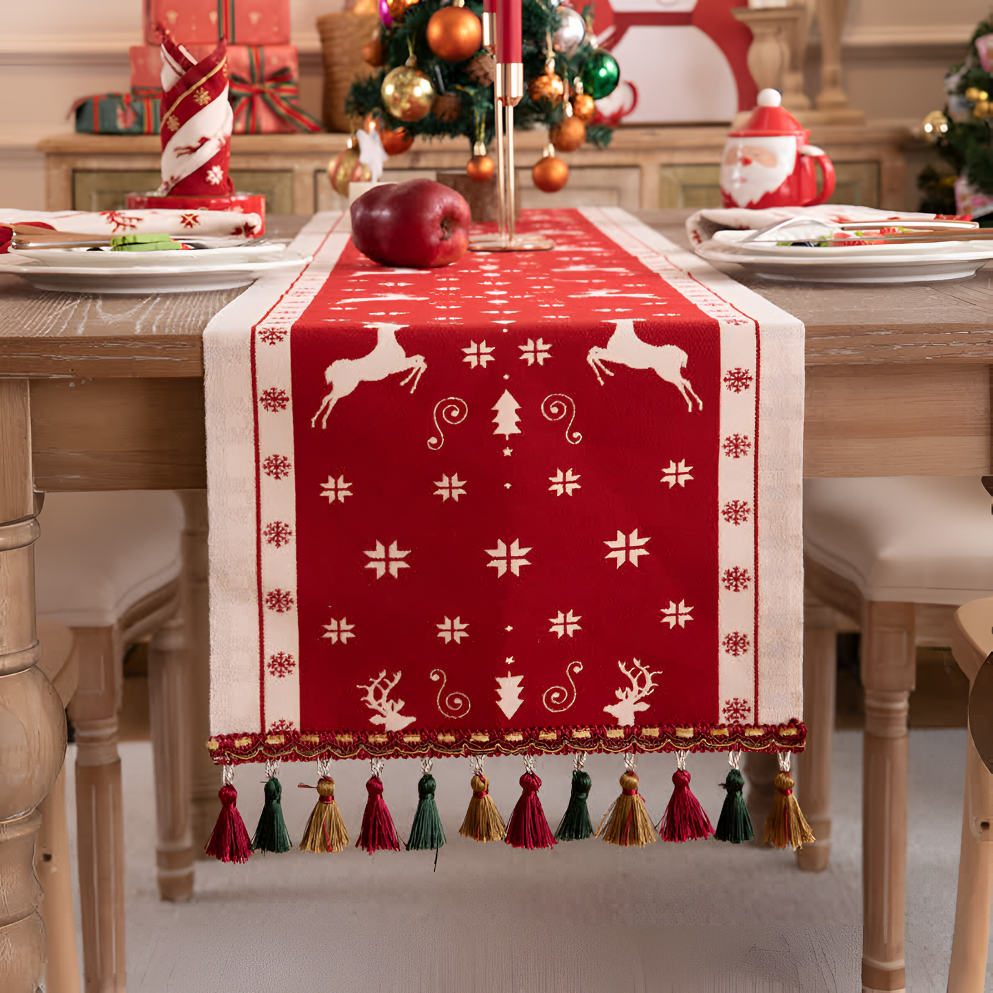 Elegant Holiday Table Runner with Chic Tassels