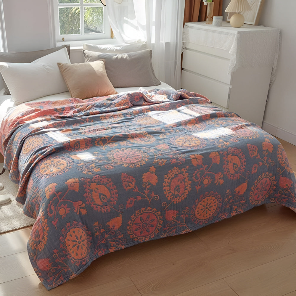 Charming Floral Cotton Dual-Sided Throw Blanket