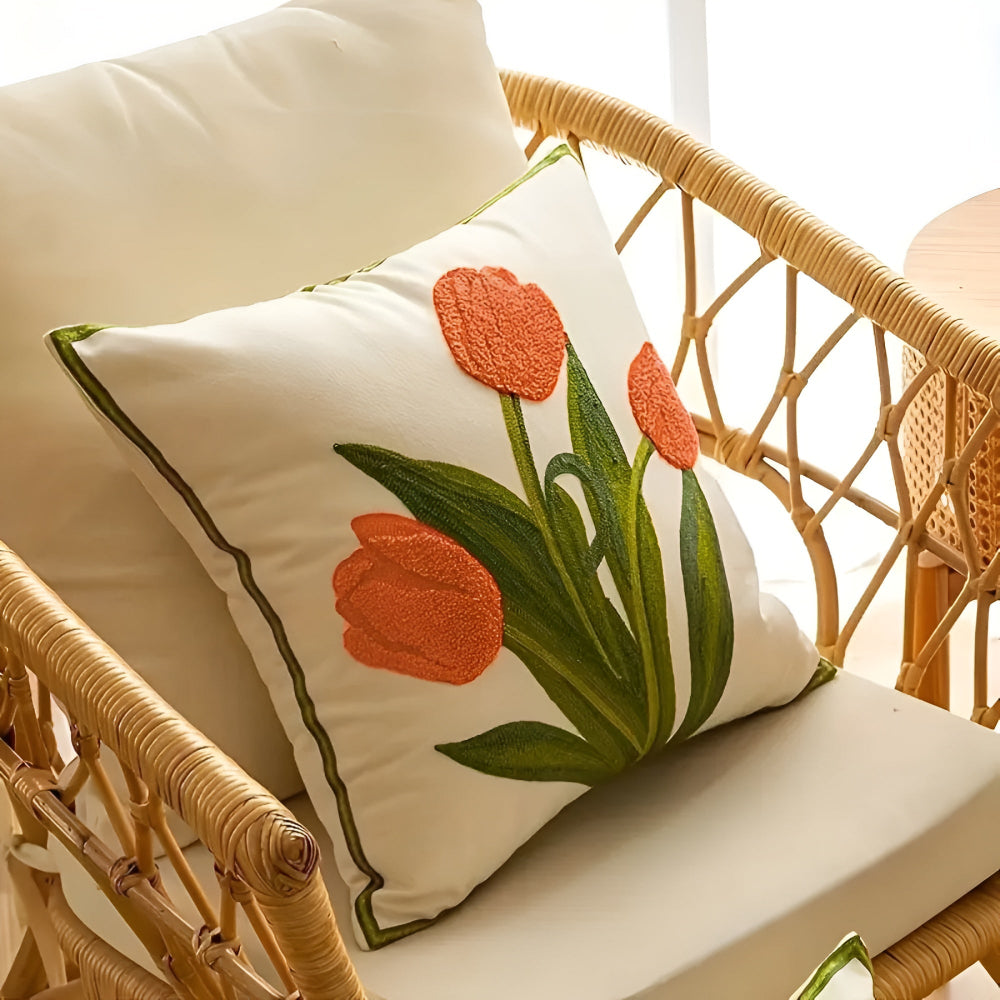 Charming Floral Cotton Throw Pillow Cover