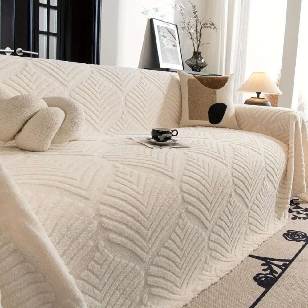 Chic Leaf Pattern Fleece Sofa Protector