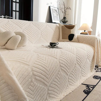 Chic Leaf Pattern Fleece Sofa Protector