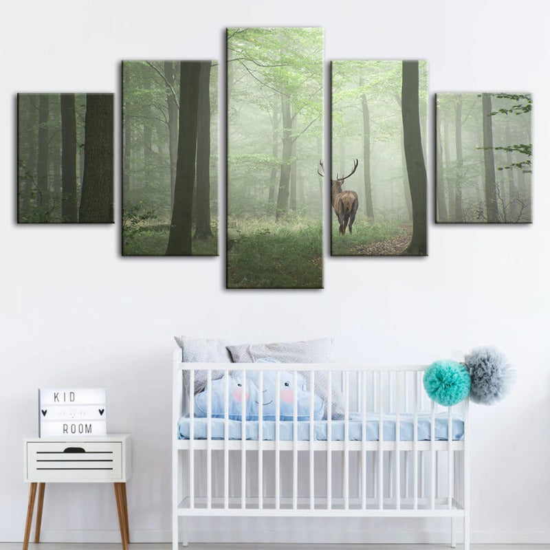 Serene Woodland Stag - Five-Piece Canvas Art Set