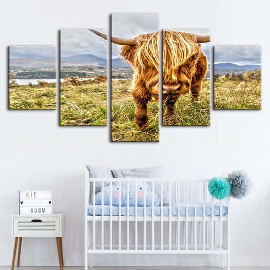 5-Piece Majestic Cow Canvas Art for Home Decor