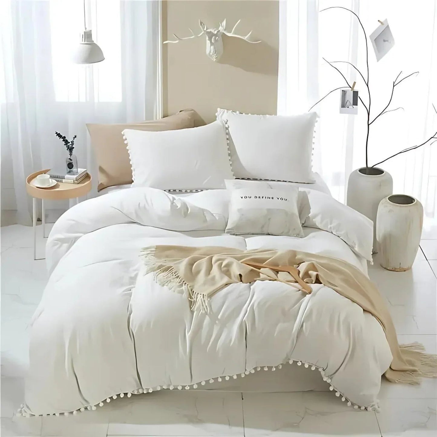 Nordic Quilt Cover Set with Pompom Trim