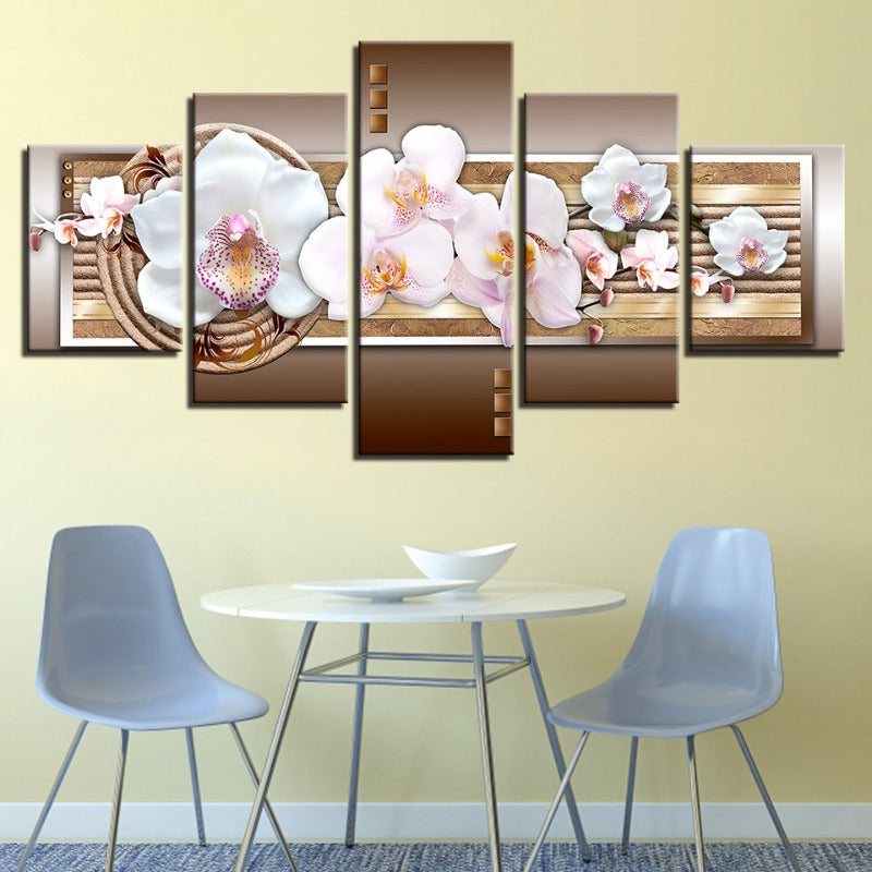 Stunning 5-Piece Canvas Art with Metallic Floral Design