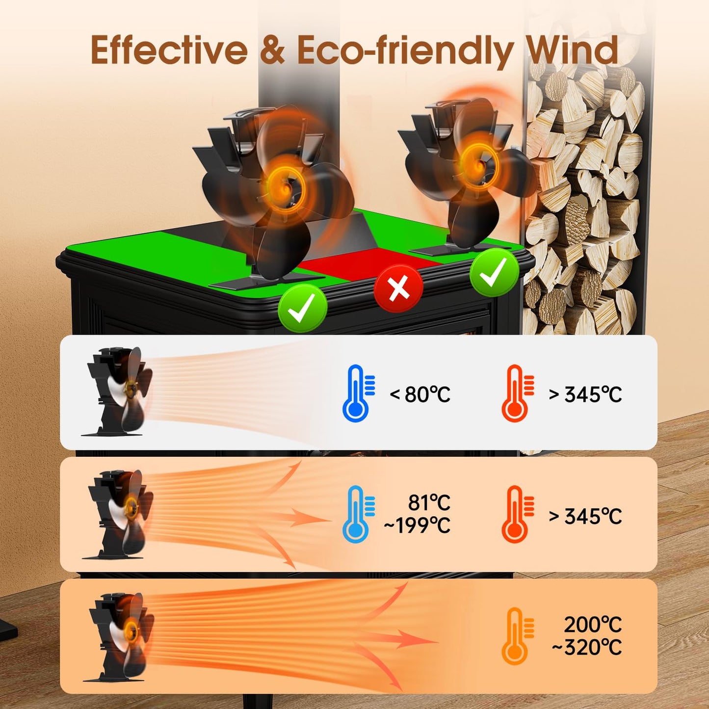 Efficient 4-Blade Fireplace Air Circulator for Wood Stoves