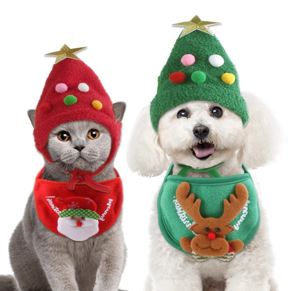 Festive Pet Hat for Christmas with Fur Trim and Golden Accents