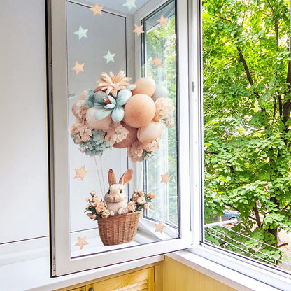Hot Air Balloon Window Sticker | Cartoon Rabbit | Static Cling Glass & Door Decor