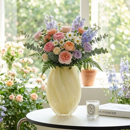 Ribbed Glass Vase for Malt Drinks – Sculptural Home Decor