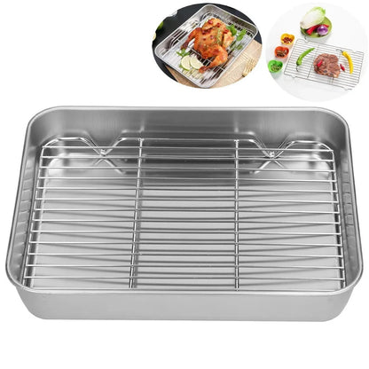 304 Stainless Steel Baking Sheet Set | Rectangular Grill Rack | Oven & BBQ Pan with Drip Tray