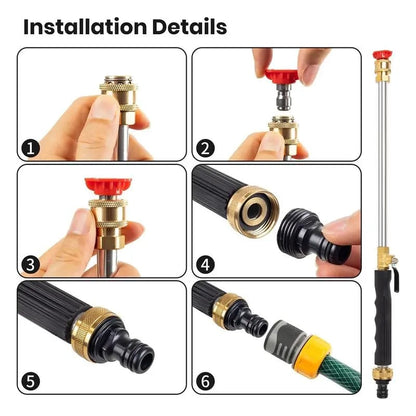 PowerSpray High-Pressure Nozzle for Garden Hoses 44.5 cm | Dual Nozzles: Stream & Fan | Stainless Steel/Copper, Leak-Proof, 1/2" & 3/4"