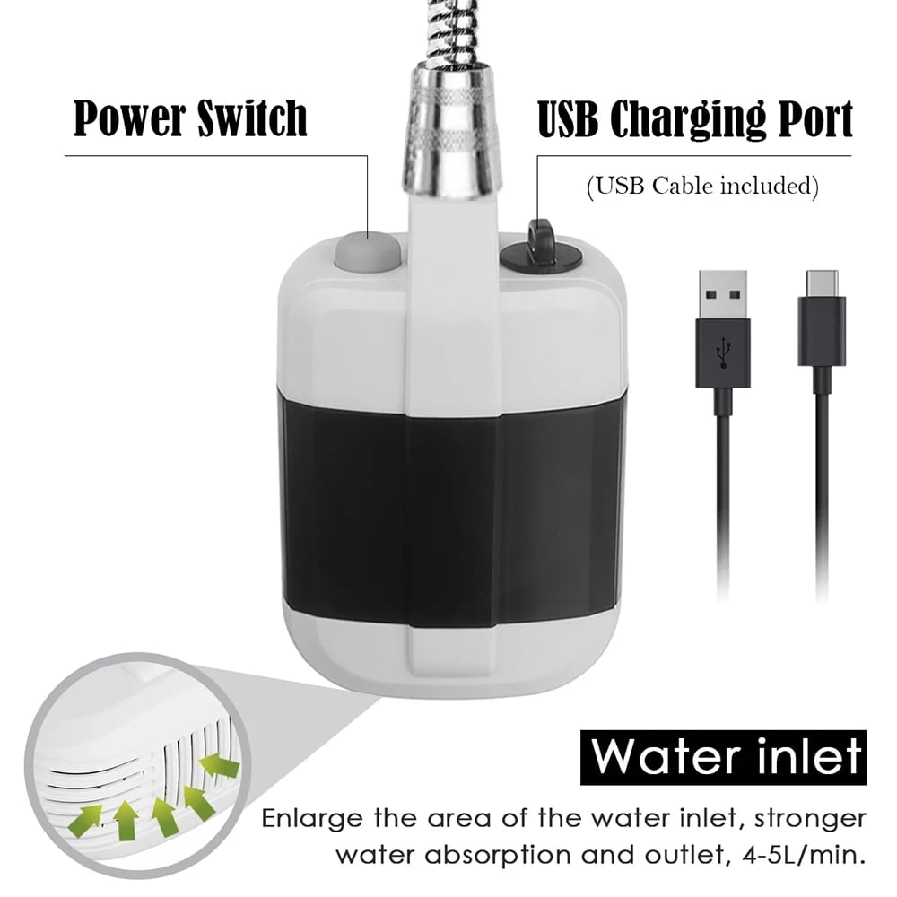 Portable Rechargeable Shower with One-Touch Control | 4–5 L/min Flow Rate | Ideal for Camping, Pets & Car Cleaning