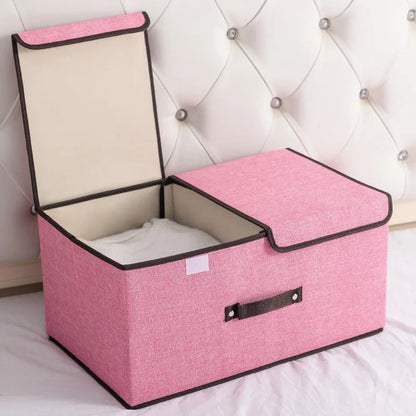 Foldable Cotton Storage Box | Organizer with Double Closure for Clothes and Laundry