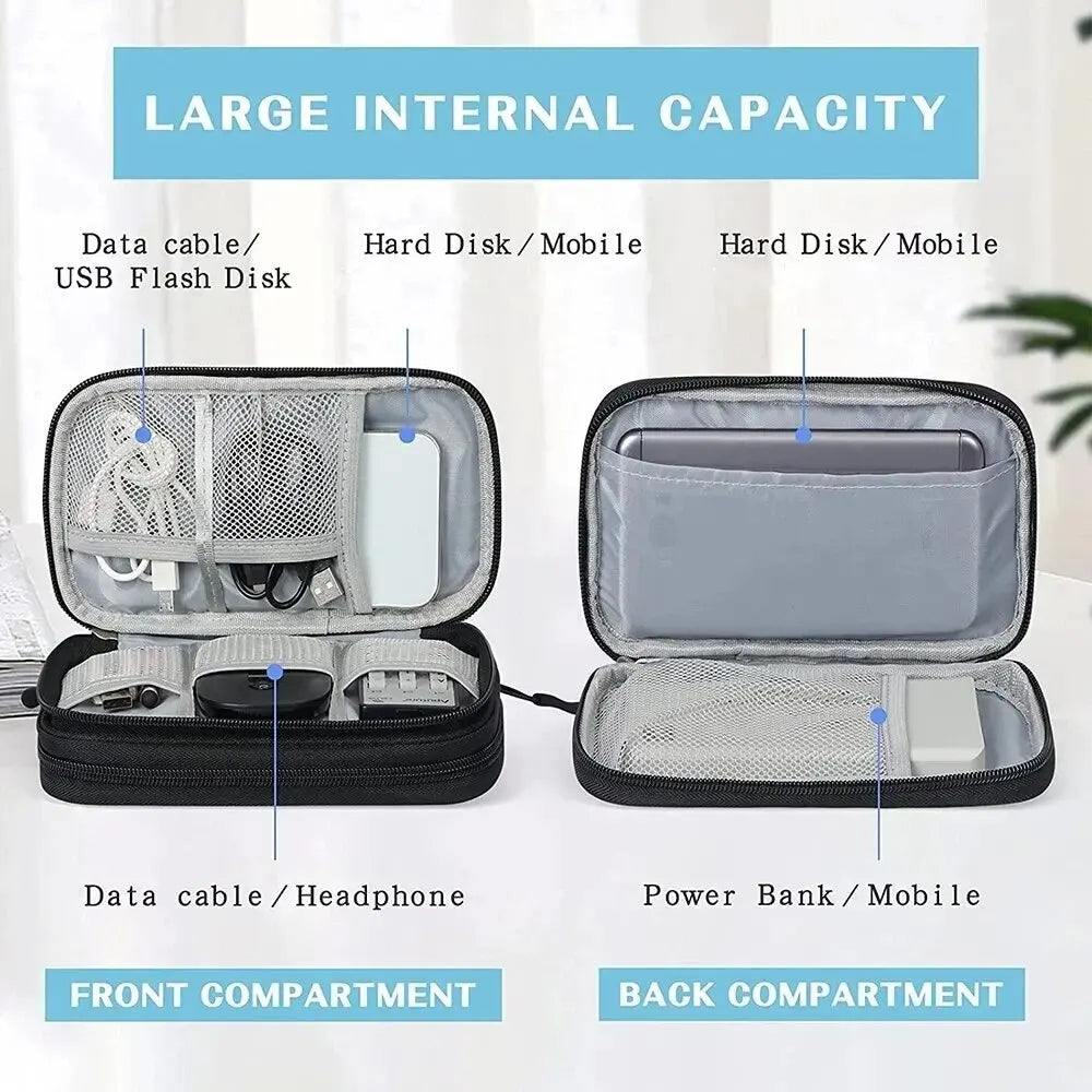 Travel Cable Organizer with Waterproof Storage Bag – Double-Layer Electronics Case