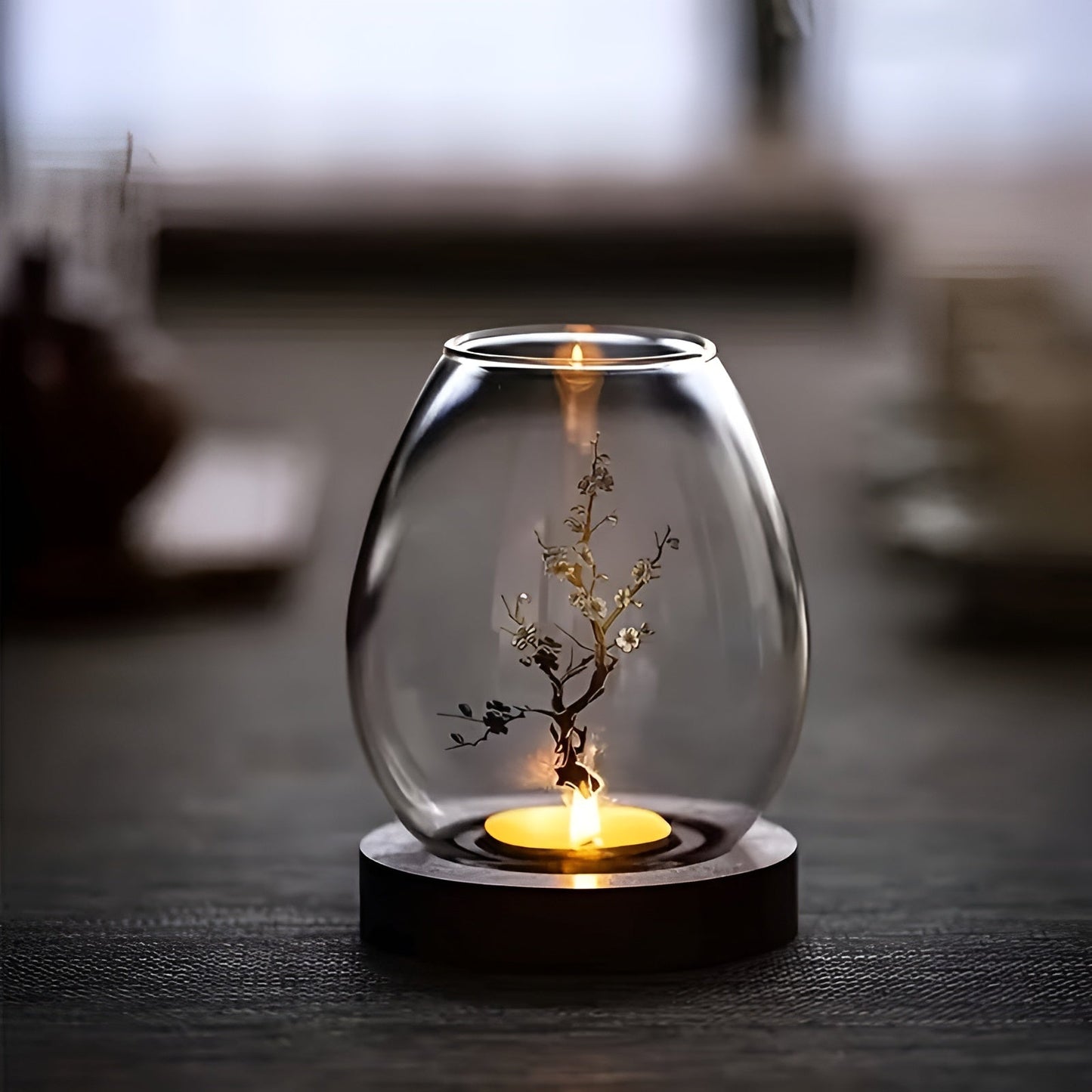 Elegant 2-Piece Glass Candle Holders with Wooden Base
