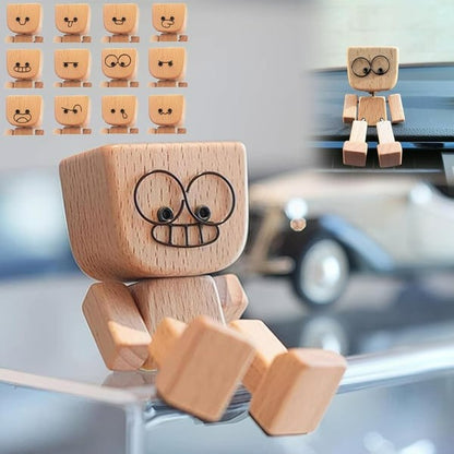 Charming Bobblehead Décor | Handcrafted Natural Wood | 8 cm