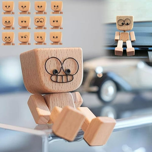 Charming Bobblehead Décor | Handcrafted Natural Wood | 8 cm