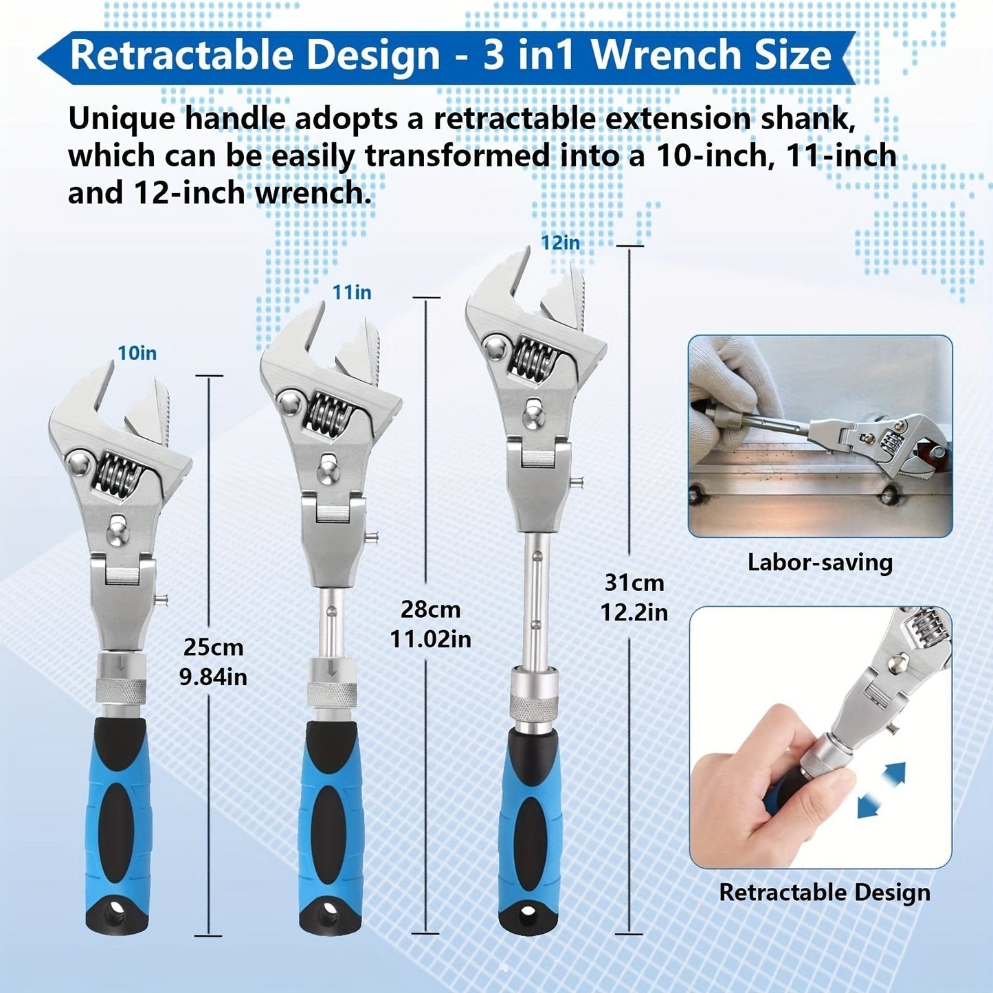 Versatile 5-in-1 Extendable Wrench with 180° Pivoting Head