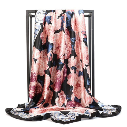 Large Square Simulation Silk Scarf – Versatile Fashion Accessory