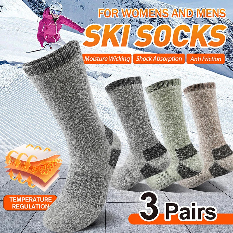 Men's Thermal Winter Socks - 3 Pairs, Thick Warm Wool, Mid-Length for Skiing & Outdoor Use