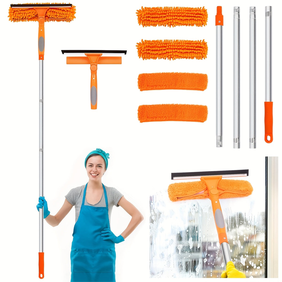 Telescopic Window and Glass Cleaning System – 2-in-1 Crystal Clear Cleaner