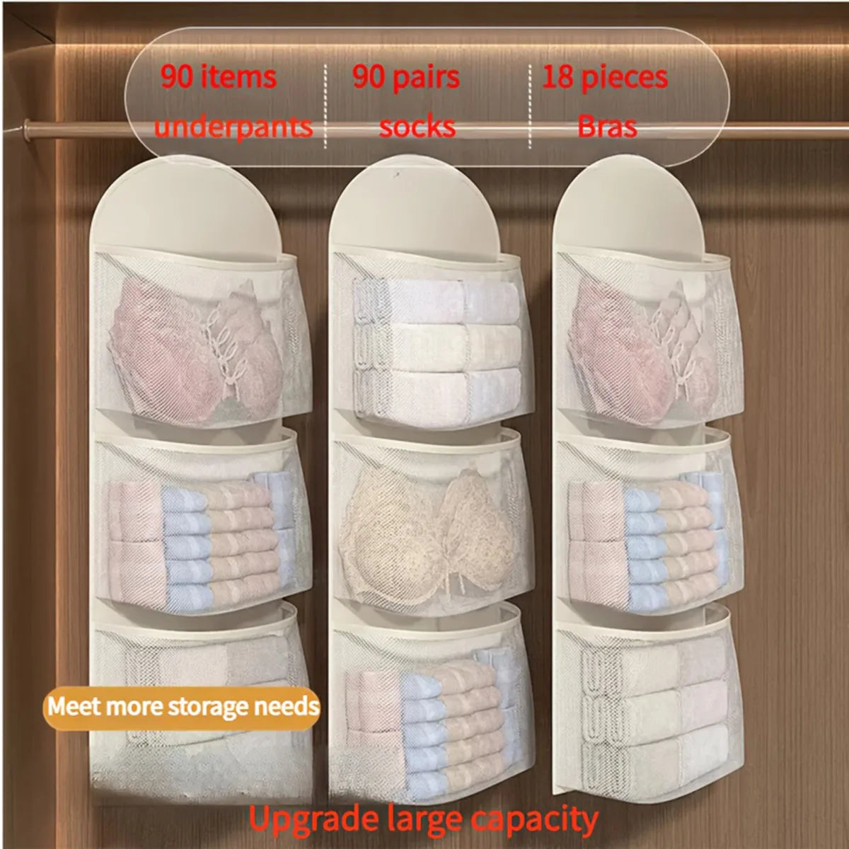 Hanging Closet Organizer with 3-Tier Mesh Storage – Breathable Solution