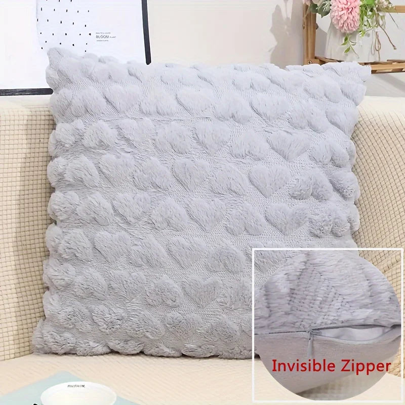 Heart-Shaped Plush Pillow Cover in Solid Colors – Soft Cushion for Sofa, Bed & Living Room