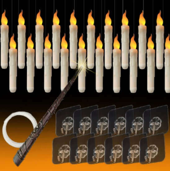 20 Floating LED Taper Candles with Candle Holders and Remote Control