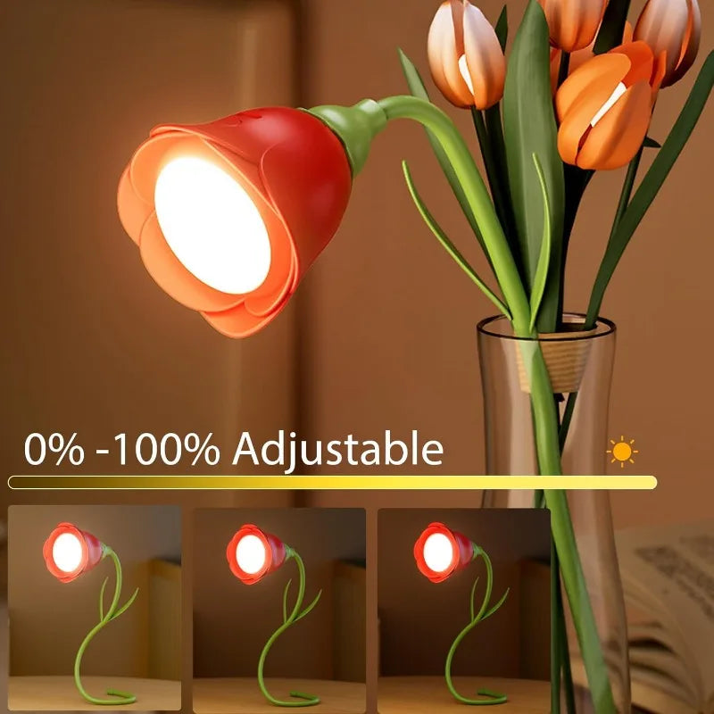 Rechargeable LED Rose Lamp – Flexible & Dimmable Night Light with 3 Colors