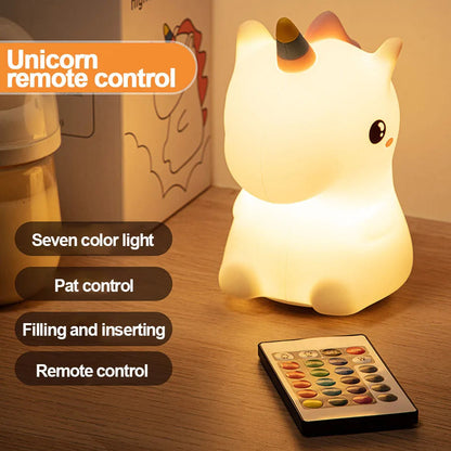 LED Unicorn Night Light | Soft Silicone, Rechargeable via USB | Touch Control & Dual Brightness | Perfect for Kids' Rooms & Gift Option