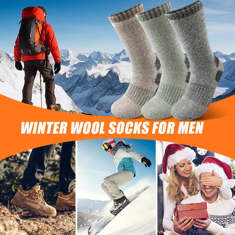 Men's Thermal Winter Socks - 3 Pairs, Thick Warm Wool, Mid-Length for Skiing & Outdoor Use