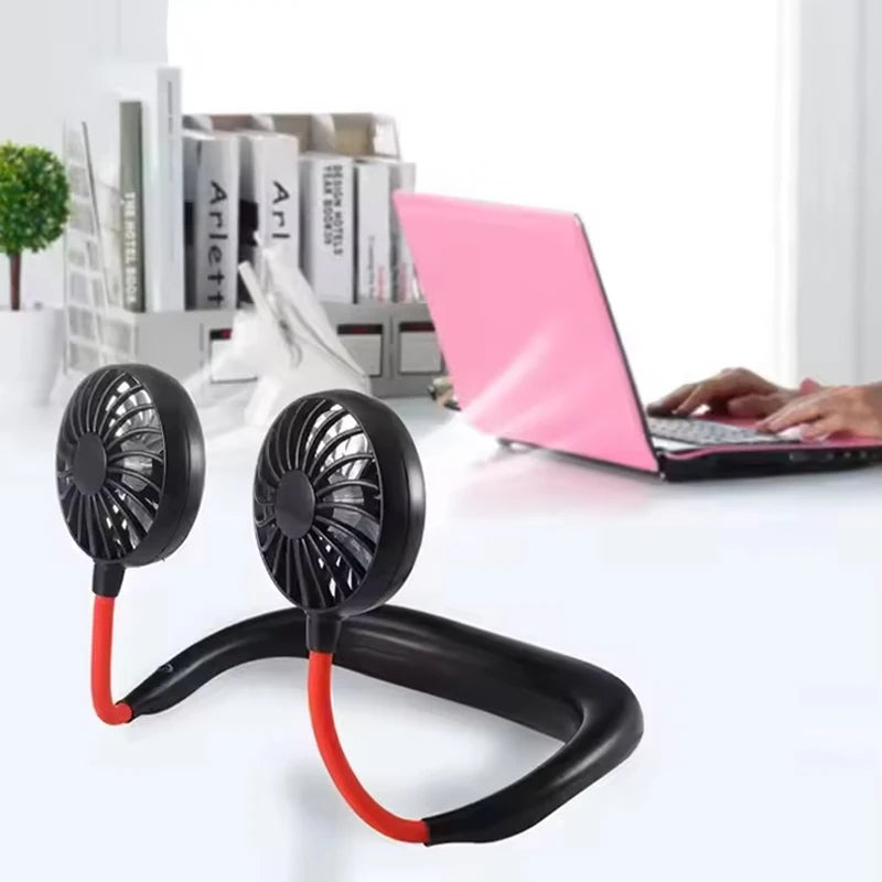 Neck Fan with LED Light | Rechargeable via USB | Portable and Hands-Free