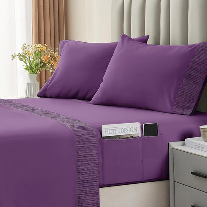 Queen Size Bed Sheet Set - 4 Pieces, Soft Cooling, 14" Deep Pocket, Fade & Shrink Resistant