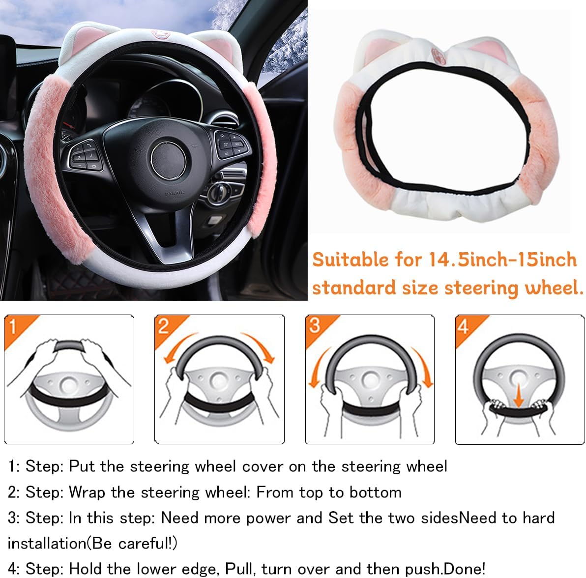 Fluffy Steering Wheel Cover with Cat Ears - Stay Warm and Stylish