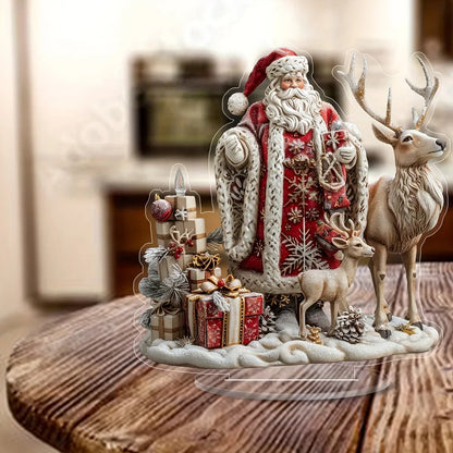 Christmas Figurine - Acrylic Reindeer Sleigh Decoration with Santa - 2D Design - Festive Table and Party Ornament 2025
