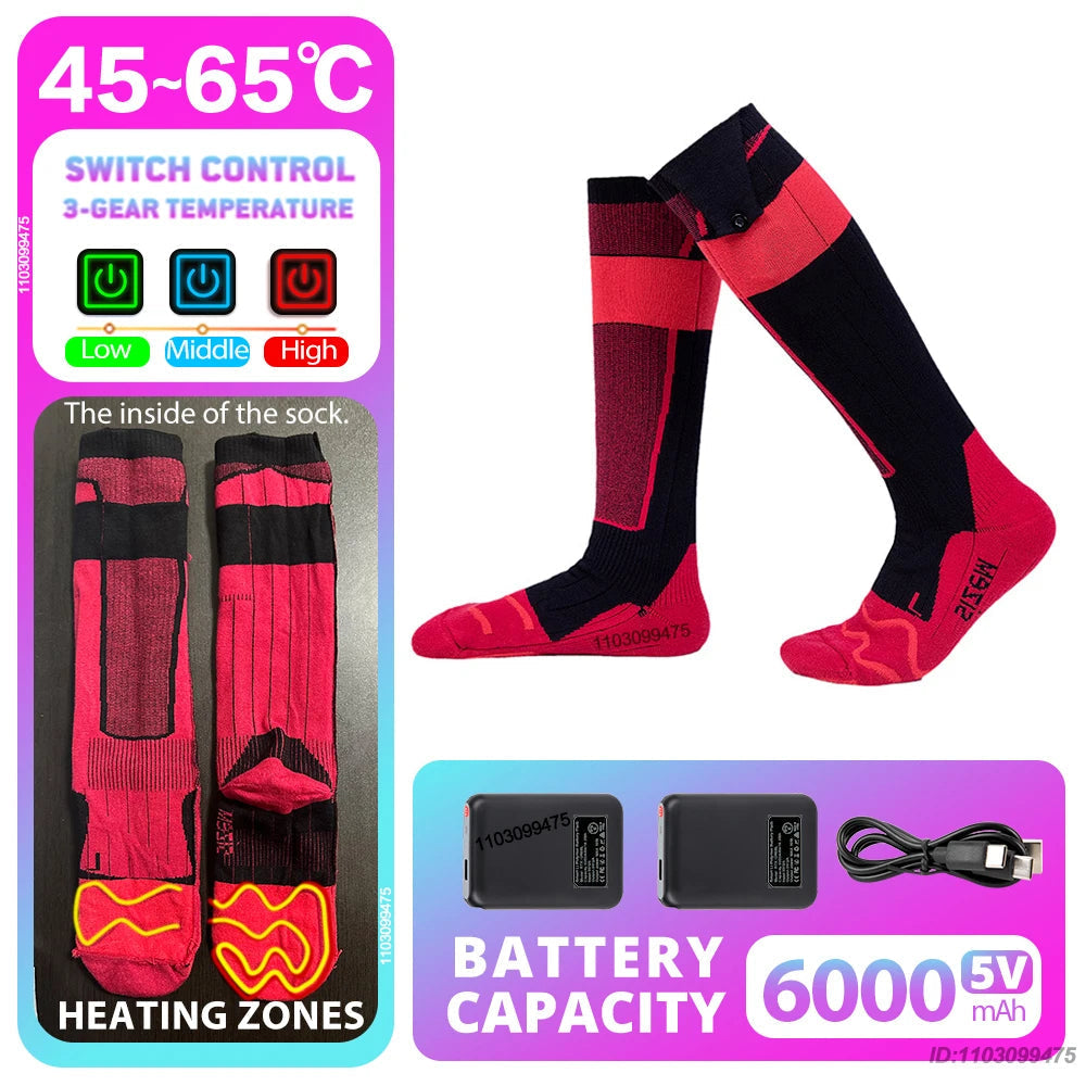 Heated Socks with Rechargeable 6000 mAh Battery | Up to 10 Hours Warmth | Unisex Thermal Socks for Outdoor, Skiing & Winter Use