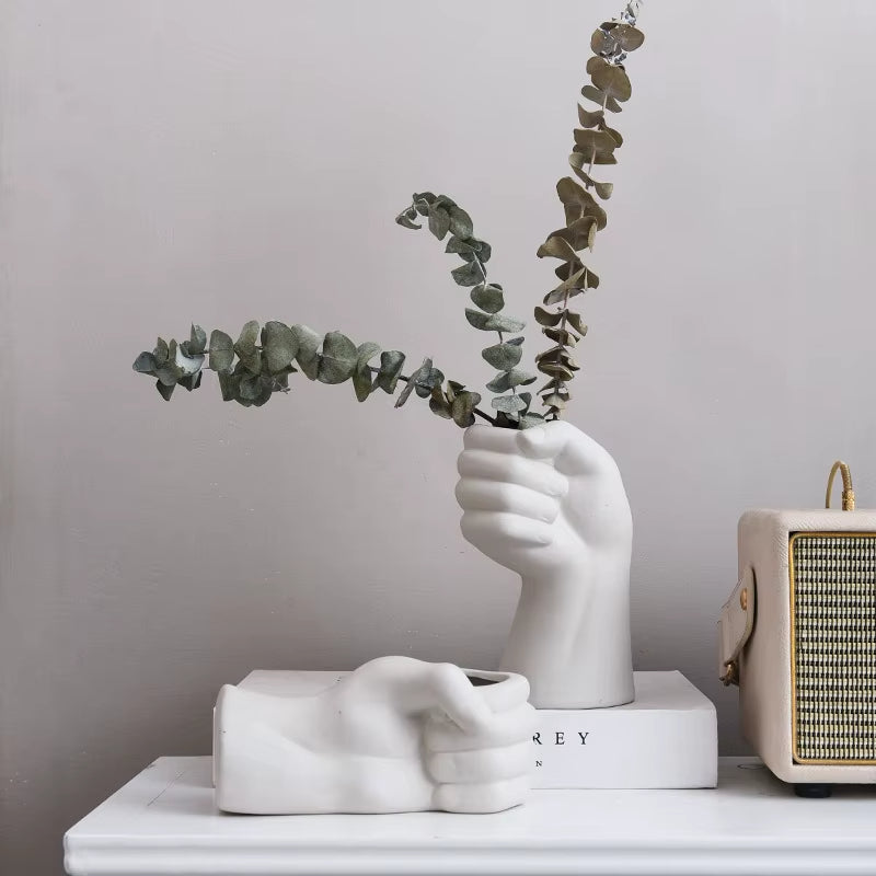 Ceramic Flower Vase with Artistic Hand Gesture Design