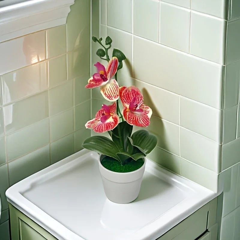 Artificial Orchid Bonsai | Realistic Flowers | Light-Resistant Table Decor for Living Room, Office & Entryway