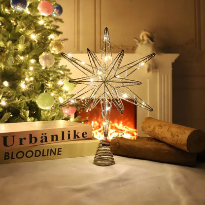 Christmas Star Tree Topper | LED Lights | Battery Operated | Gold Hollow Star with 3D Effect