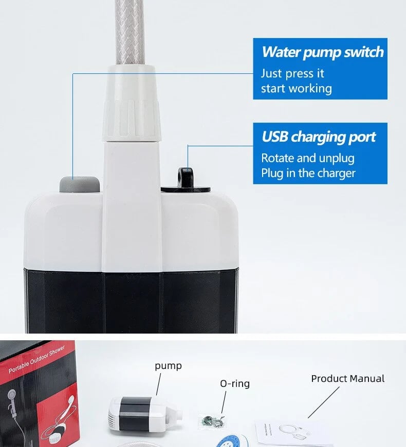Portable Rechargeable Shower with One-Touch Control | 4–5 L/min Flow Rate | Ideal for Camping, Pets & Car Cleaning
