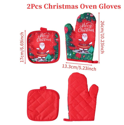 Festive Christmas Oven Mitts Set | Heat-Resistant Kitchen Gloves for Holidays
