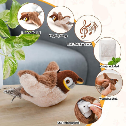 Engaging Cat Toy with Fluttering Wings | Motion Sensor & Bird Sounds | Rechargeable