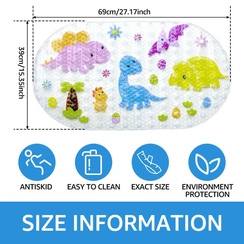 Non-Slip Kids Bath Mat | PVC Suction Cups | 27x15 in Cartoon Design