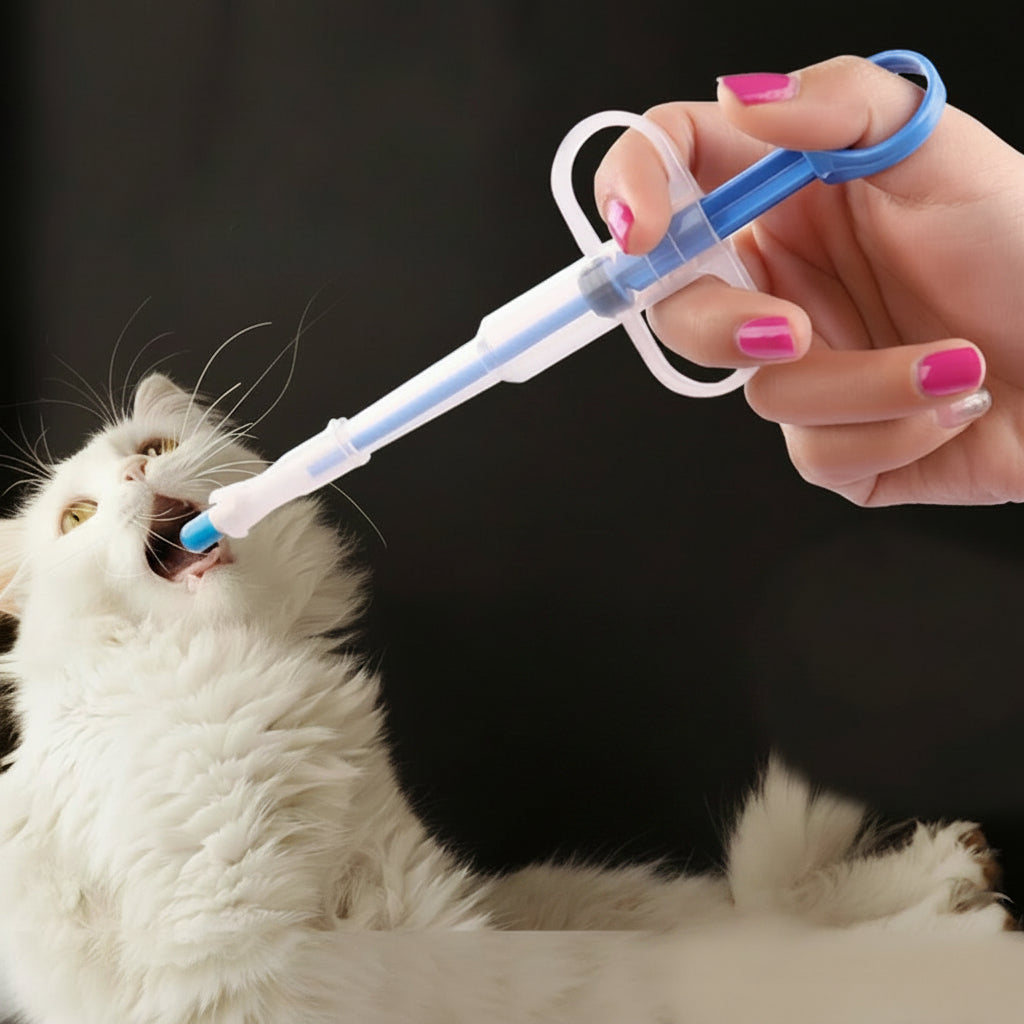 Pet Medication Dispenser with Soft Silicone Tip | Dual Nozzles for Pills & Liquids | Effortless Dosing