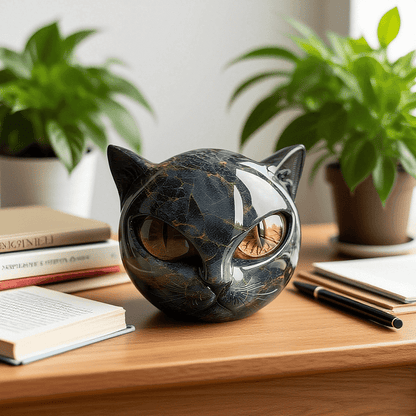 Black Cat Head Sculpture with Hypnotic Eyes – NoirCat Design