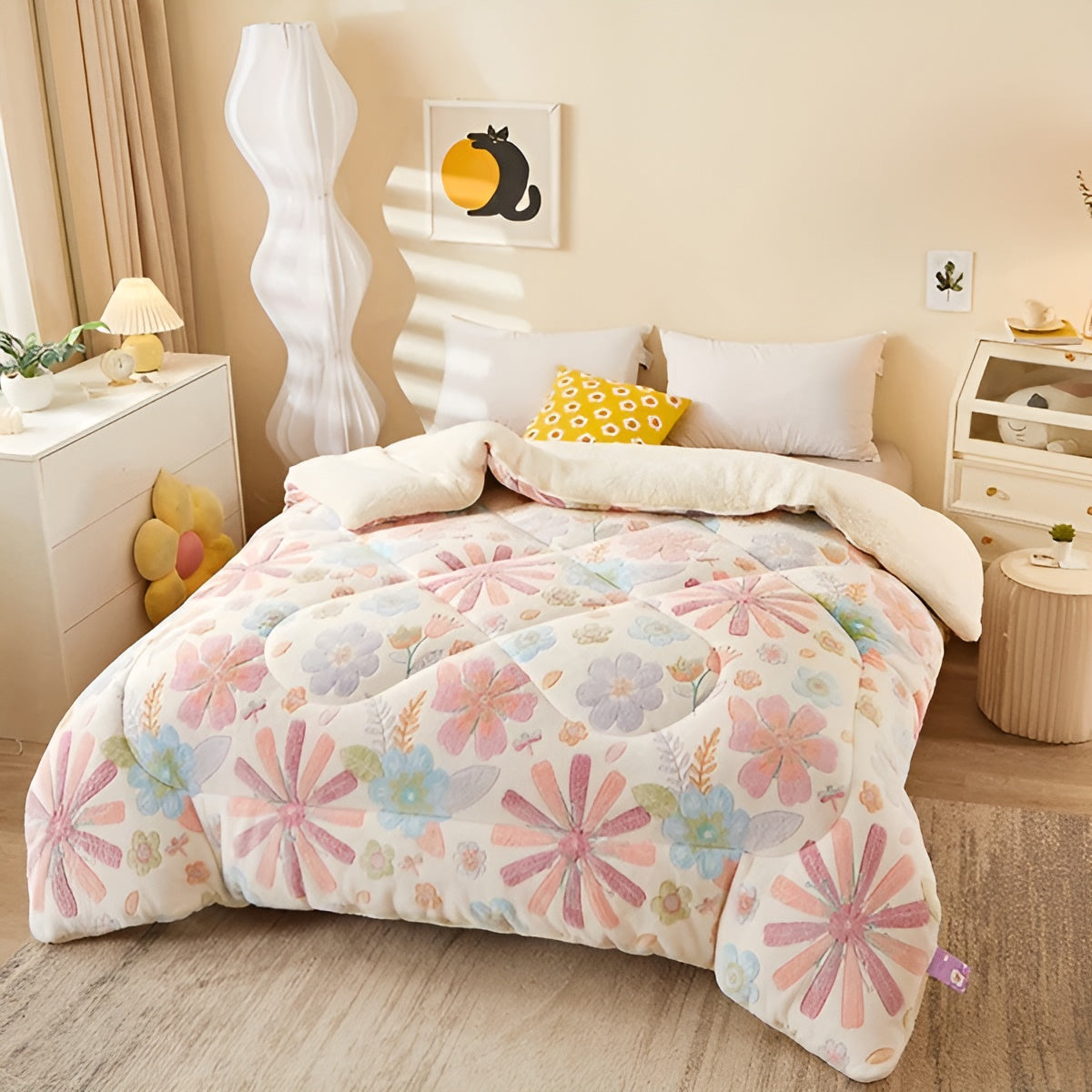 Floral Design Flannel Bed Blanket | Soft, Cozy, Skin-Friendly & Easy Care