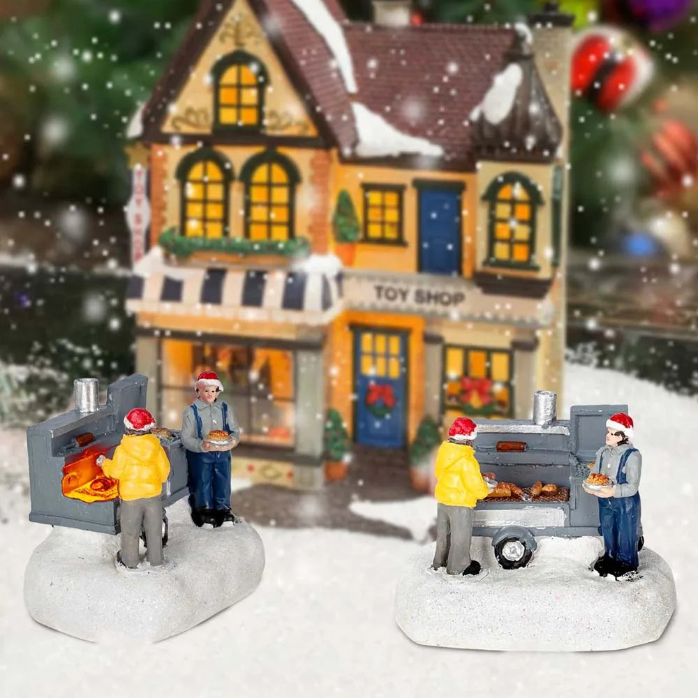 Christmas Village Figurines with LED Lights | Hand-Painted Miniature Houses & Decor for Mantel, Windowsill & Table