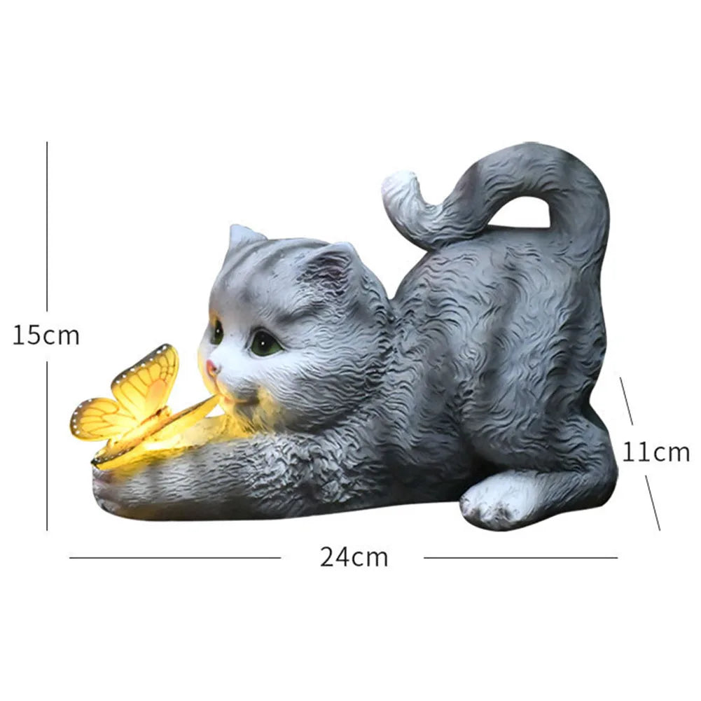 Solar Cat Figurine with Butterfly Design – Waterproof Garden Ornament